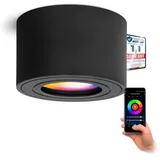 linovum SMOL-W LED Aufbau Spotstrahler flach schwarz IP44 kompatibel mit Alexa & Google - Deckenlampe schwarz mit Smarthome RGBW