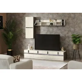 aea Wohnzimmer Set 3tlg Wohnwand TV Ständer Holzmöbel Wandschrank Komplett Wandregal),