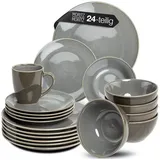 Moritz & Moritz SENSE 24-tlg. Geschirrset 6 Personen Grau - Stylisches Steinzeug Geschirr Set - Kratz-, Mikrowellen- & Spülmaschinenfest, Essgeschirr, Tafelservice, Kombiservice 6 Personen