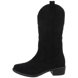 Ital-Design Damen Cowboyboots Western Westernstiefel Blockabsatz Flache Stiefel in Schwarz schwarz 37