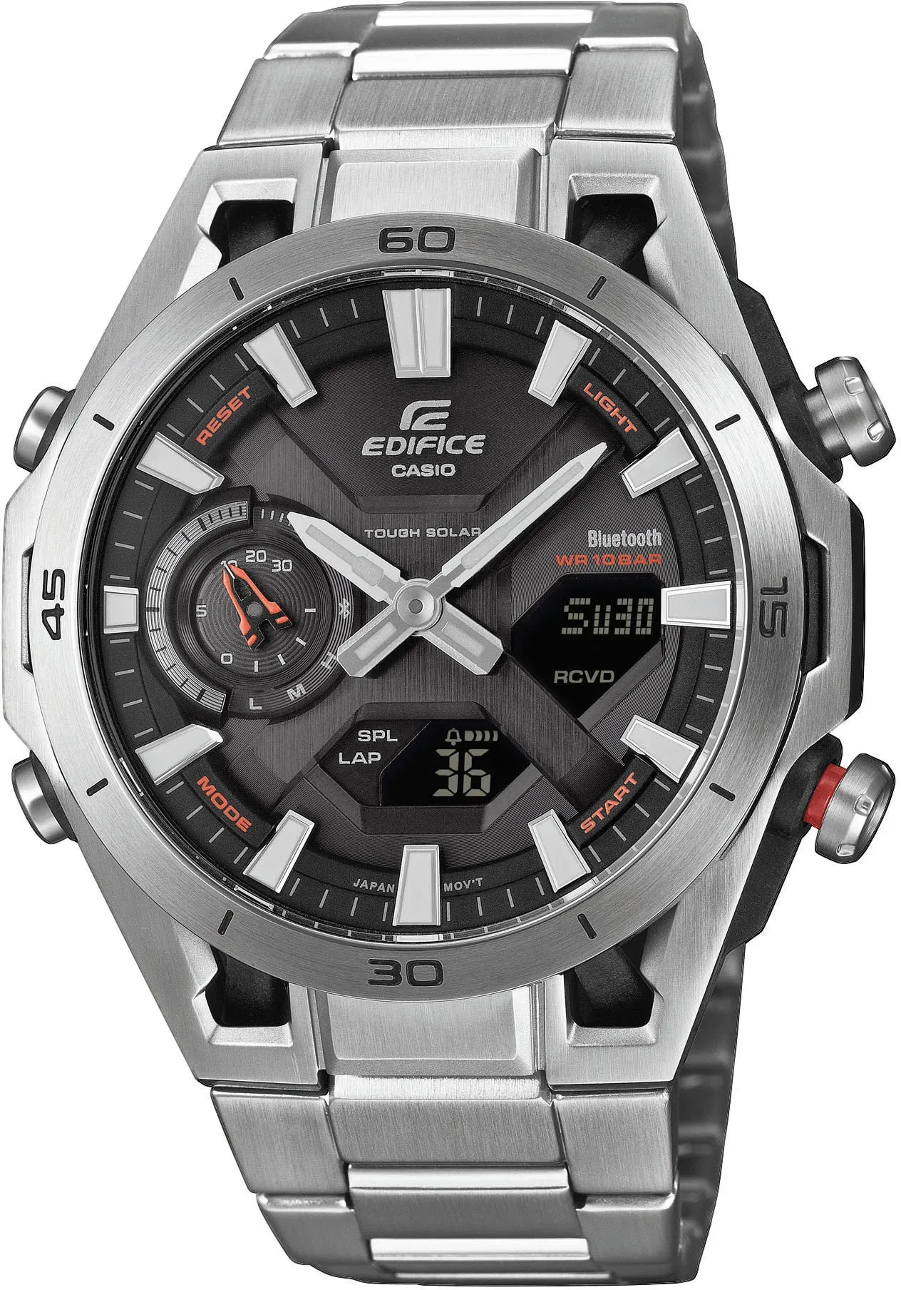 Smartwatch CASIO EDIFICE, silber (silberfarbenschwarz, silberfarben), Smartwatches, Herren, Smartwatch, Solaruhr, Armbanduhr, Herrenuhr, Hand Moving Funktion, Neo-Display