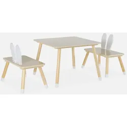 Kindertisch + 2 Stühle, Beine aus Kiefer, Farbe weiß und Holz - Ben