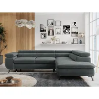 MKS Meble Ecksofa Sofa Grau, Wohnlandschaft L-Form mit Schlaffunktion und Bettkasten, Schlafsofa mit Bettkasten, Sofa mit Einstellbare Kopfstützen, Peter L - - Dunkelgrau Velvet