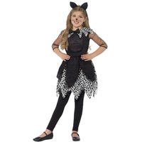 Smiffys Kostüm Mitternachtskatze, Schwarz, mit Kleid, Schwanz und Katzenohren-Stirnband