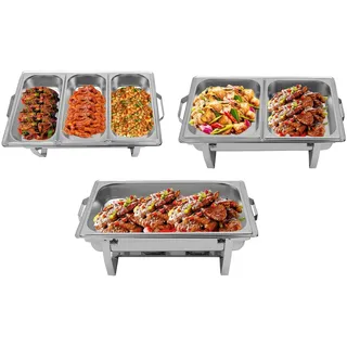 HPDTZ Buffetwärmer, Food Warmer, Edelstahl Warmhaltebehälter Wärmebehälter Speisewärmer Buffet, Chafing-Dish Speisewärmer (3 Lebensmittel Pfannen)