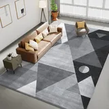 HOMFINE Moderner Teppich Wohnzimmer Grau 160x230 cm - (10mm Dicker Schwamm) Waschbarer Kurzflor mit Anti-Rutsch Unterseite, Weich Geometrisch für Schlafzimmer Esszimmer Küche