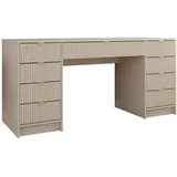 Mirjan24 Schreibtisch und Schminktisch Tireno Bis, Schlafzimmer Kosmetiktisch mit neun Schubladen, Goldfarben Aluminiumgriffe (Farbe: Sandbeige) - Beige