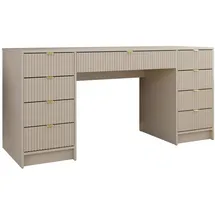 Mirjan24 Schreibtisch und Schminktisch Tireno Bis, Schlafzimmer Kosmetiktisch mit neun Schubladen, Goldfarben Aluminiumgriffe (Farbe: Sandbeige) - Beige