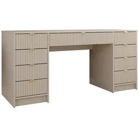 Mirjan24 Schreibtisch und Schminktisch Tireno Bis, Schlafzimmer Kosmetiktisch mit neun Schubladen, Goldfarben Aluminiumgriffe (Farbe: Sandbeige) - Beige