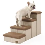 COZY KISS Hundetreppe für Kleine Hunde mit Stauraum, Breite Haustiertreppe Faltbare für Bett und Couch, Hunderampe mit Rutschfestem Boden, Lecksichere (Braun, 43x97x56cm, 4)