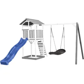 Axi Beach Tower Spielturm mit Roxy Nestschaukel Blaue Rutsche 349 x 357 x 242 cm