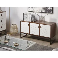 Sideboard dunkler Holzfarbton / weiß 3 Schränke NUEVA