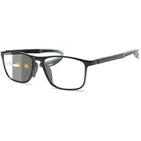 Lanomi Selbsttönende Lesebrille mit Sonnen Schutz Damen Herren Photochrome Brille 1,0 bis 3,5 Blaulichtfilter Rechteckig Flexibel Sonnenbrille Schwarz Rahmen Grau Arm(Grau photochrom) 2.5 - M