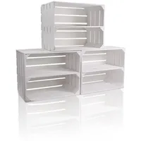 CHICCIE 3 Set Vintage Holzkiste Weiß 50x40x30cm Langes Regal