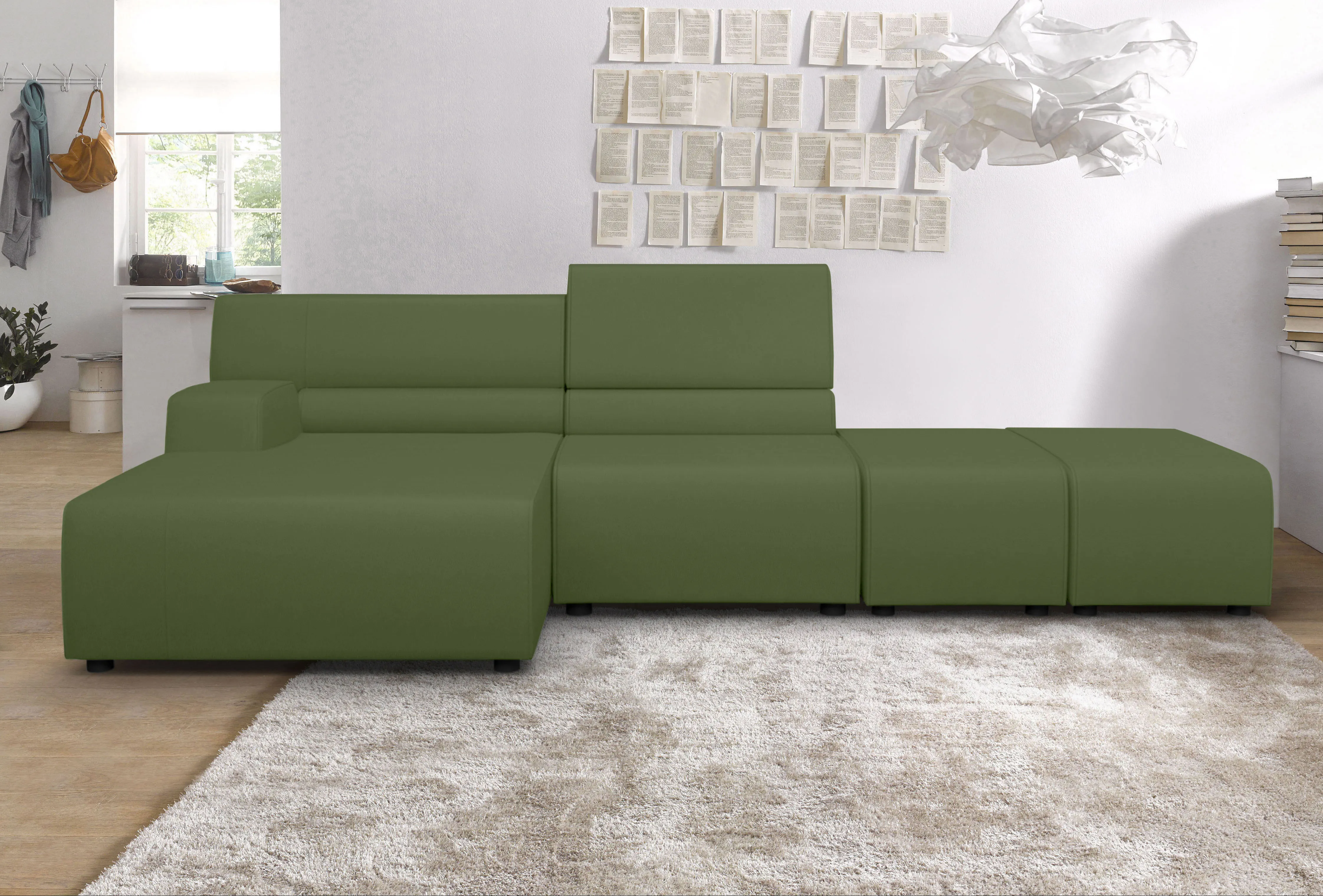 Ecksofa EGOITALIANO "Babouche, Designsofa mit außergewöhnlichem Sitzkomfort zum Wohlfühlen" Sofas Gr. B/T: 384 cm x 98 cm, Leder CAREZZA, Recamiere links, grün (sprite)