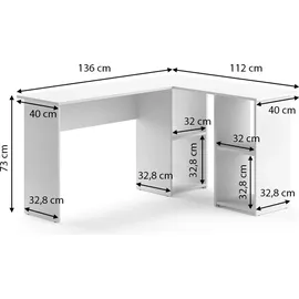 Vicco Eckschreibtisch Carlo, Weiß 136 x 112 cm,