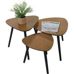 Möbilia Beistelltisch dreieckig 50x50cm | Platte MDF | Paulownie-Furnier natur | Beine Pinie schwarz | B50xT50xH40 cm