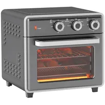 Homcom Minibackofen mit Umluft 20L Mini Ofen mit Backblech, Grillrost und Krümelblech, 90 °C-230 °c Heißluftfritteuse mit 5 Modi, Frittierkorb, 60 Min. Timer, 1400W, Metall
