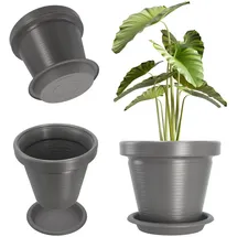 Kadax Blumentopf aus Kunststoff, 4 Farben, Pflanzkübel mit Untersetzer, Pflanztöpfe, Pflanzentopf mit eingeritztes Muster, Kunststoff-Blumentöpfe, runder Blumenkübel (∅ 55 cm, anthrazit)