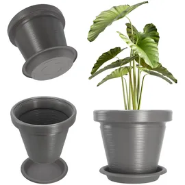 Kadax Blumentopf aus Kunststoff, 4 Farben, Pflanzkübel mit Untersetzer, Pflanztöpfe, Pflanzentopf mit eingeritztes Muster, Kunststoff-Blumentöpfe, runder Blumenkübel (∅ 55 cm, anthrazit)