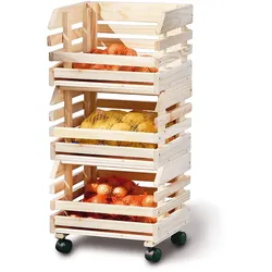 Frula Regal Obst und Gemüseaufbewahrung, 3 Kisten, natur.