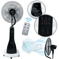 TroniTechnik® Standventilator mit Wasserkühlung, Sprühnebel Raumbefeuchter, Fernbedienung, Oszillierend, 3 Stufen, Timer