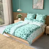 JERYMOOD extra soft Wendebettwäsche Blättergrafik Mikrofaser Jersey Paspeln an den Kissen