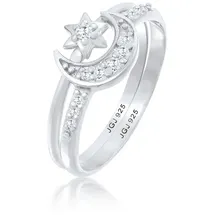 Elli Ring 925 Sterling Silber Astro, Halbmond, Ring Set, Stern, Sterne in Silber | Gr.: 52