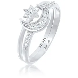 Elli Ring 925 Sterling Silber Astro, Halbmond, Ring Set, Stern, Sterne in Silber | Gr.: 52