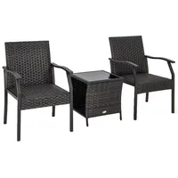 COSTWAY Balkonset, (3-tlg), Polyrattan Balkonmöbel für 2 Personen, wetterfest schwarz