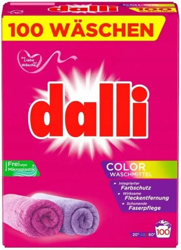 dalli Colorwaschpulver 6 kg, 100 Waschladungen, Frischer Duft, Parfümfreie Waschmittel für Color-, Fein- & Maschinenwäsche