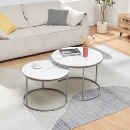 [en.casa] Skagen Marmor weiß / silber 2er Set