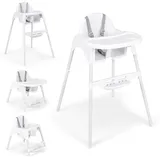 LIFEZEAL Hochstuhl Baby, Babystuhl Kinderhochstuhl mit Fußstütze, verstellbarem Tablett und Sicherheitsgurt, Verstellbarer Kombihochstuhl für Kinder von 6-36 Monaten (Weiß)