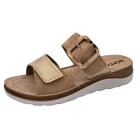 ROHDE Damen Pantolette mit schöner Zierschnalle und Klettverschluss Baviera 1301, Größe:38 EU, Farbe:Beige - 38
