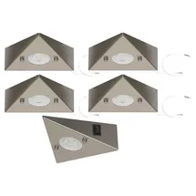 Trango LED Unterbauleuchte, 5er Set 6739-52 LED-Küchenunterbauleuchte *COOK* LED Einbauleuchte - Einbaustrahler aus Edelstahl inkl. 5x 4,8 Watt LED Modul 3000K warmweiß - direkt 230 Volt - beliebig erweiterbar, Schalter - Dreieckleuchte – Schrankleuchte