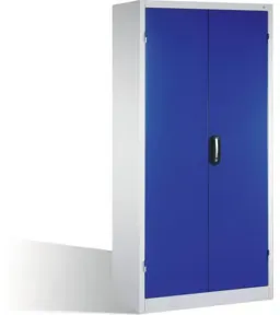 C+P Schwerlastschrank mit Drehtüren, 4 Böden und 3 Schübe, H1950xB930xT600mm Front Enzianblau Korpus Lichtgrau