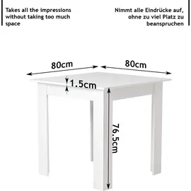 Miadomodo MIADOMODO® Esstisch - Quadratisch, 80x80x76,5cm, für 4 Personen, aus MDF, Platte in Weiß/Schwarz/Braun, Klein - Küchentisch, Esszimmertisch, Speisetisch, Wohnzimmertisch Weiß,