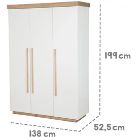 roba kids Kinderkleiderschrank Lumo 3-türig 0 x 0 cm Eiche massiv weiß