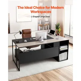 Vevor L-förmiger Chefschreibtisch großer moderner Bürotisch mit Schubladen & Lagerschrank &CPU-Ständer, Schreibtisch aus Holz, 158,7 kg Tragkraft, Computertisch für Arbeit Studium Schreiben
