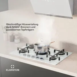 Klarstein Illuminosa 5 Gaskochfeld, 5 Sabaf-Brenner, 4 kW Wokbrenner, Gehärtetes Glas, Elektrische Zündung, Flammenausfallschutz, Topfhalter aus ... - Weiß