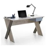 Lomadox Jugendzimmer Computertisch Schreibtisch 135cm in Sandeiche weiß Lava blau, mit Schubkasten