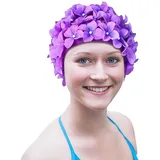 Moonyan Badekappen für Damen | Stilvolle handgemachte Damen Badekappe mit Blumenblütenmuster - Turban-Badekappe für langes Haar, Bademütze, Badekappen, Ohrenhaarschutz, einfaches An- und Ausziehen