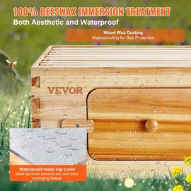 Vevor Bienenstock, Zander Beute für 30 Rahmen, mit Bienenwachs beschichtetes Holz, 2 tiefe + 1 mittelgroßer Bienenkasten, Langstroth-Bienenstock-...