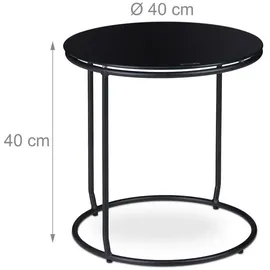 Relaxdays Beistelltisch Schwarz Glas Metall 40 x 40 x 40 cm