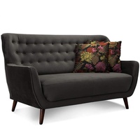 CAVADORE 2-Sitzer-Sofa Abby / Retro-Couch mit Samtbezug und Knopfheftung / 153 x 89 x 88 / Samtoptik, grau