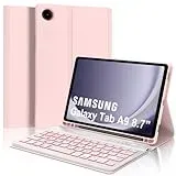 IVEOPPE Tastatur für Samsung Galaxy Tab A9 8.7", Hülle mit Tastatur für Samsung Tab A9 2023, Bluetooth 7-Farbige Beleuchtung Magnetisch Abnehmbarer QWERTZ Layout Tastatur Galaxy A9 Tab 8.7 Zoll, Rosa