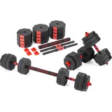 Gymtek Hanteln Set 2in1 Kurzhanteln und Langhantel, 2x15kg, Hanteln Verstellbar, Gewicht Krafttraining Zuhause, Kurzhanteln 2er Set und Langhantelstange, Gewichte Hantel, Home Gym, Sport, Fitness, Rot