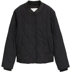 TOM TAILOR Damen Stepp-Bomberjacke mit Glitzer-Details, schwarz, Uni, Gr. XXXL