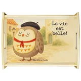 Mr. & Mrs. Panda Tablett Eule Frankreich Design, Tablett, Weiß, Spruch, betttablett, tablett a, Echtholz lasiert, (Packung, 1-tlg) weiß