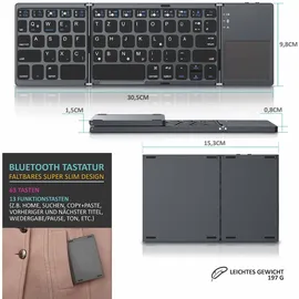 Aplic Faltbare Mini Bluetooth Tastatur mit Touchpad Grau